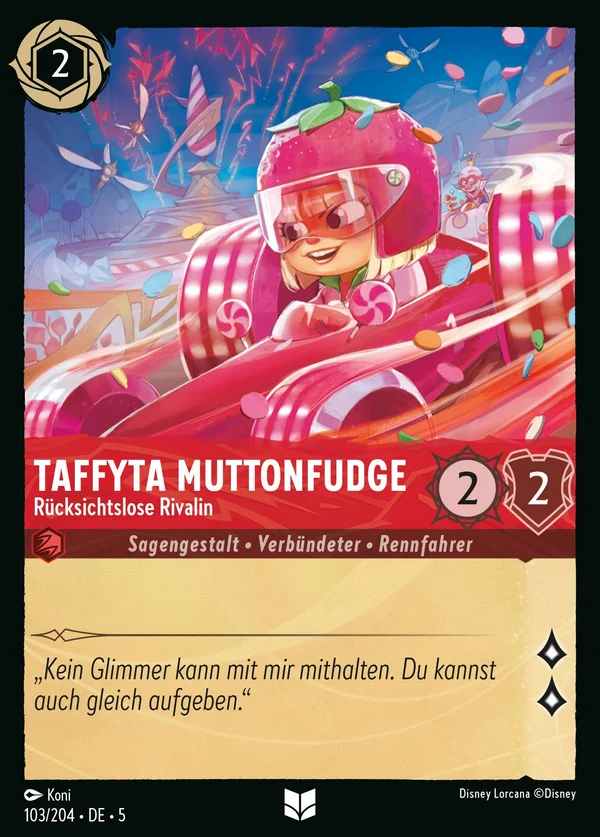 Taffyta Muttonfudge - Rücksichtslose Rivalin — Disney Lorcana Charakter card from Shimmering Skies