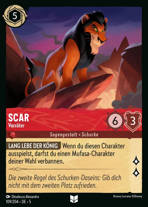 Scar - Verräter — Disney Lorcana Charakter card from Shimmering Skies