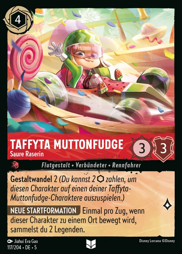 Taffyta Muttonfudge - Saure Raserin — Disney Lorcana Charakter card from Shimmering Skies