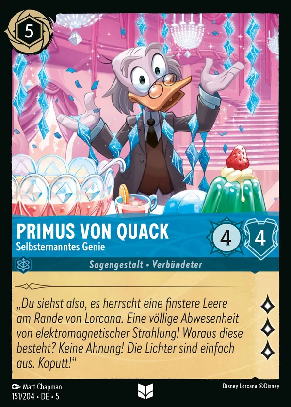 Primus von Quack - Selbsternanntes Genie — Disney Lorcana Charakter card from Shimmering Skies