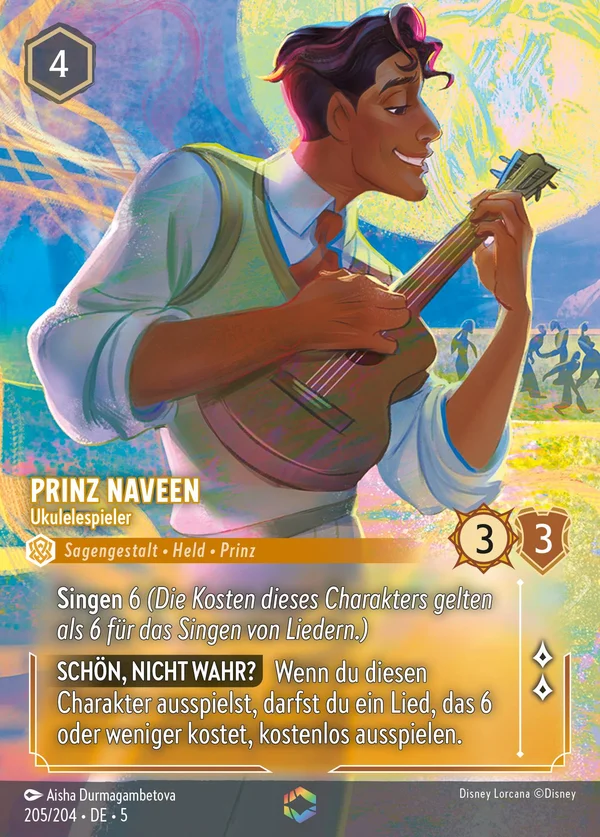 Prinz Naveen - Ukulelespieler — Disney Lorcana Charakter card from Shimmering Skies