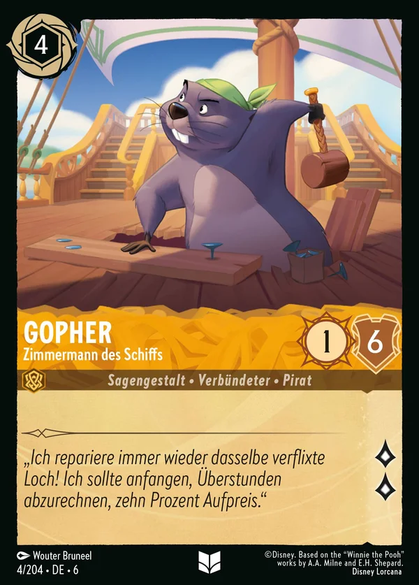 Gopher - Zimmermann des Schiffs — Disney Lorcana Charakter card from Azurite Sea