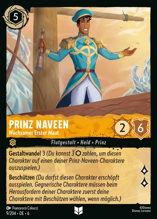 Prinz Naveen - Wachsamer Erster Maat — Disney Lorcana Charakter card from Azurite Sea