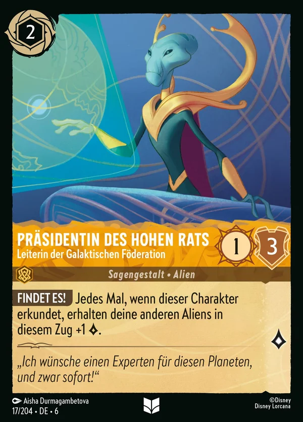 Präsidentin des Hohen Rats - Leiterin der Galaktischen Föderation — Disney Lorcana Charakter card from Azurite Sea