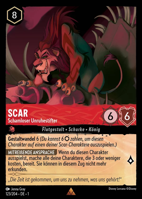 Scar - Schamloser Unruhestifter — Disney Lorcana Charakter card from The First Chapter