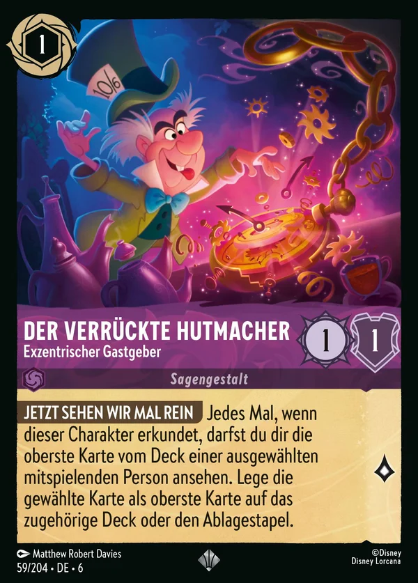 Der verrückte Hutmacher - Exzentrischer Gastgeber — Disney Lorcana Charakter card from Azurite Sea