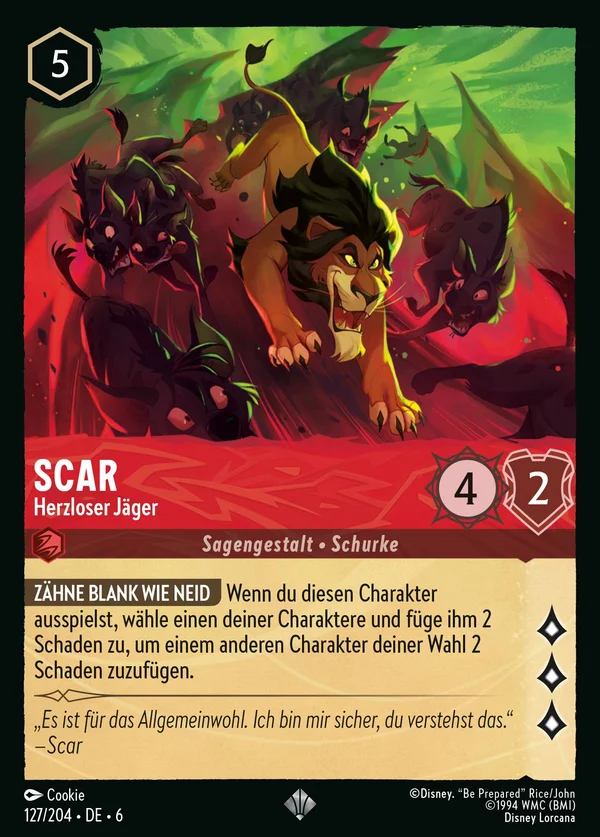 Scar - Herzloser Jäger — Disney Lorcana Charakter card from Azurite Sea