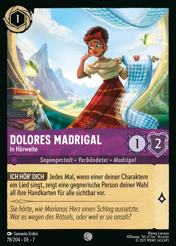Dolores Madrigal - In Hörweite — Disney Lorcana Charakter card from Archazia's Island