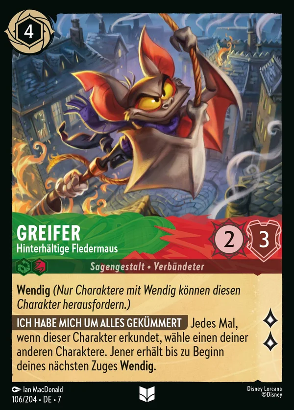 Greifer - Hinterhältige Fledermaus — Disney Lorcana Charakter card from Archazia's Island