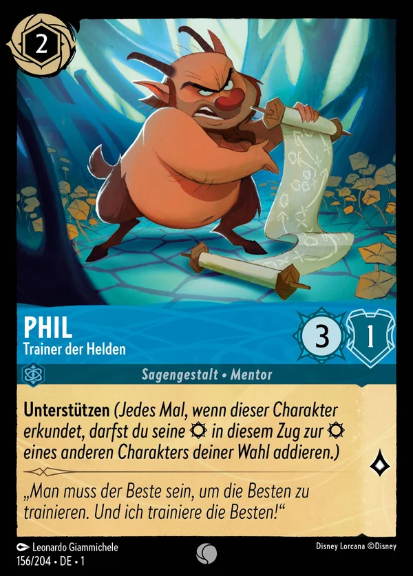 Phil - Trainer der Helden — Disney Lorcana Charakter card from The First Chapter