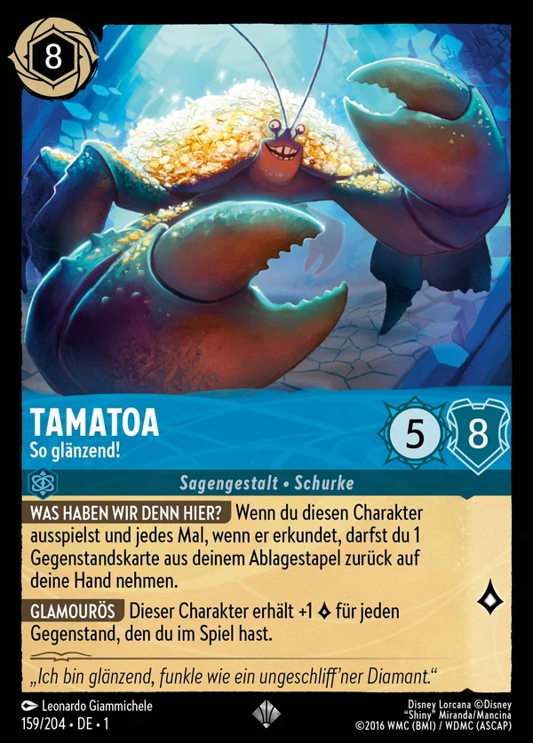 Tamatoa - So glänzend! — Disney Lorcana Charakter card from The First Chapter