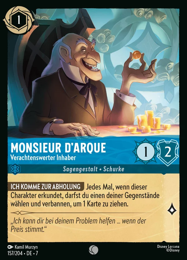 Monsieur D'Arque - Verachtenswerter Inhaber — Disney Lorcana Charakter card from Archazia's Island
