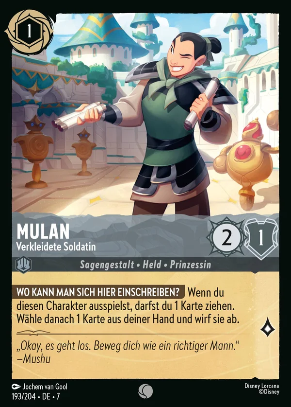 Mulan - Verkleidete Soldatin — Disney Lorcana Charakter card from Archazia's Island
