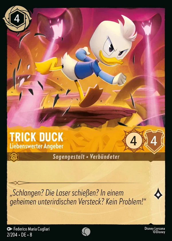 Trick Duck - Liebenswerter Angeber — Disney Lorcana Charakter card from The Reign of Jafar