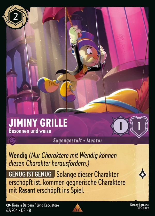 Jiminy Grille - Besonnen und weise — Disney Lorcana Charakter card from The Reign of Jafar