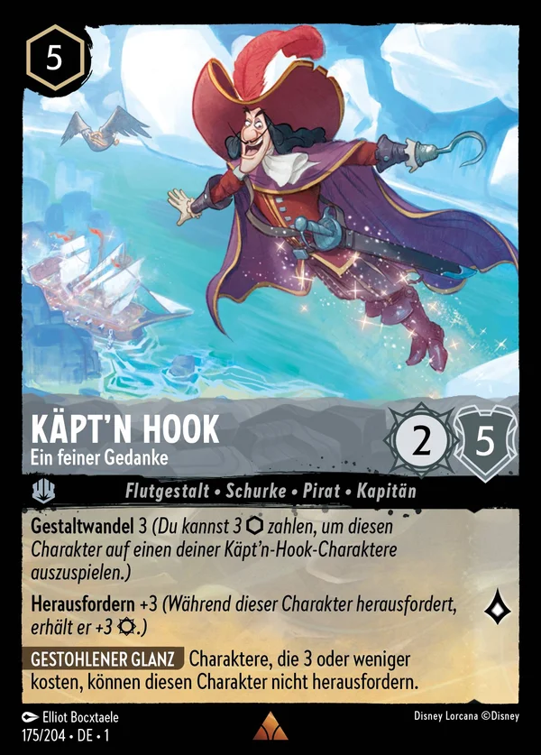 Käpt'n Hook - Ein feiner Gedanke — Disney Lorcana Charakter card from The First Chapter