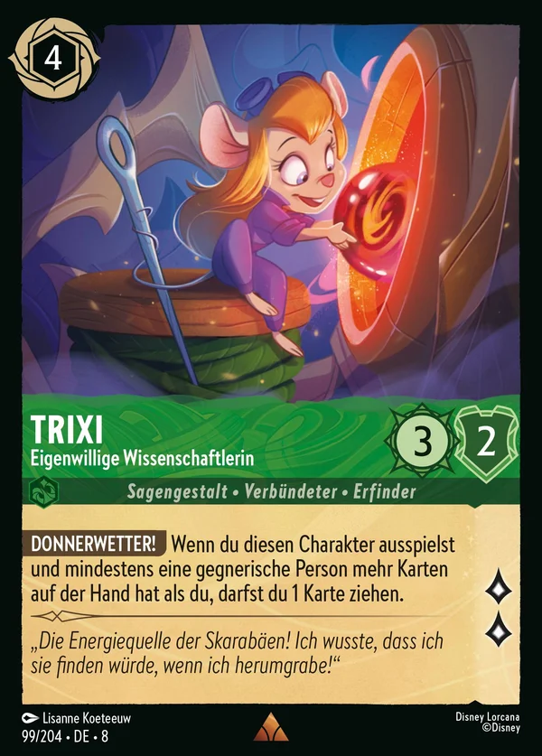 Trixi - Eigenwillige Wissenschaftlerin — Disney Lorcana Charakter card from The Reign of Jafar