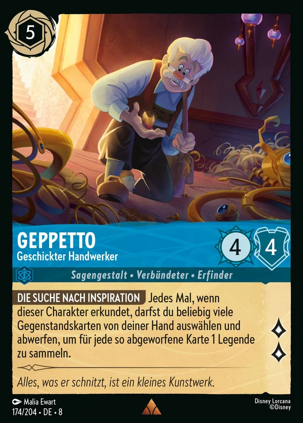 Geppetto - Geschickter Handwerker — Disney Lorcana Charakter card from The Reign of Jafar