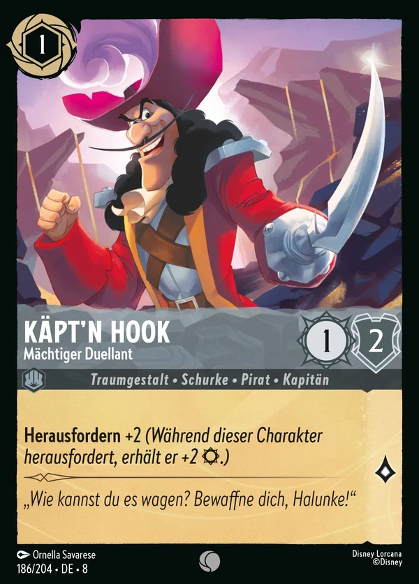 Käpt'n Hook - Mächtiger Duellant — Disney Lorcana Charakter card from The Reign of Jafar