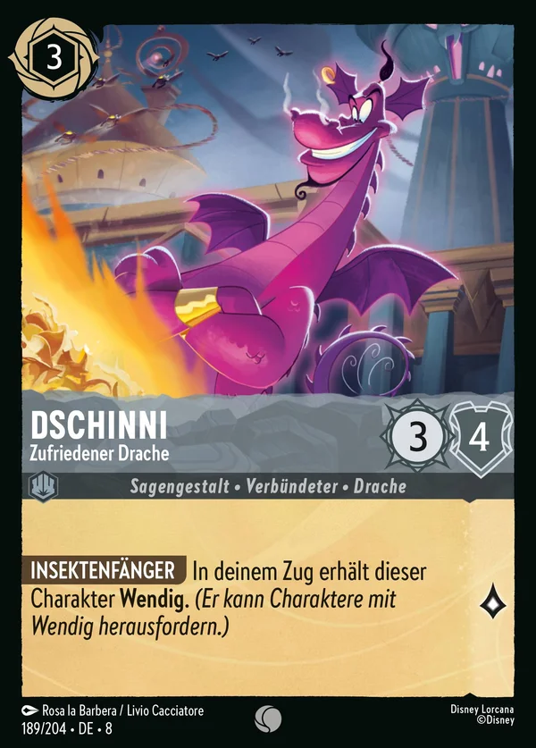 Dschinni - Zufriedener Drache — Disney Lorcana Charakter card from The Reign of Jafar