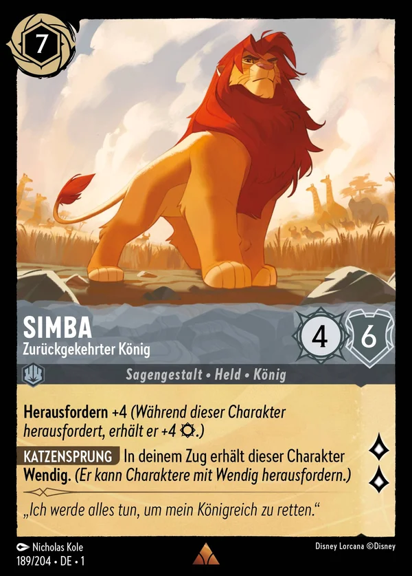 Simba - Zurückgekehrter König — Disney Lorcana Charakter card from The First Chapter