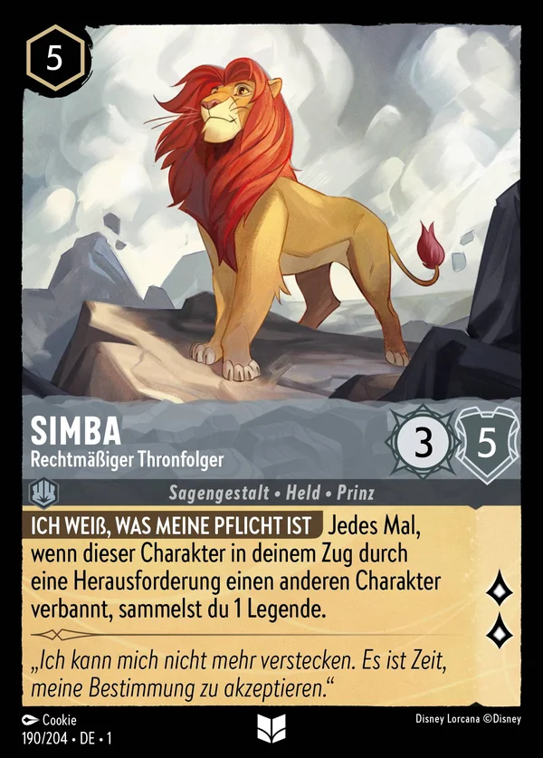 Simba - Rechtmäßiger Thronfolger — Disney Lorcana Charakter card from The First Chapter