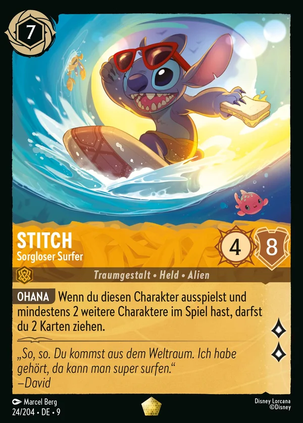 Stitch - Sorgloser Surfer — Disney Lorcana Charakter card from Fabled