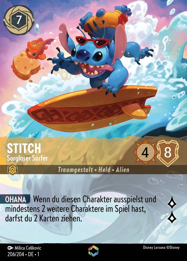 Stitch - Sorgloser Surfer — Disney Lorcana Charakter card from The First Chapter