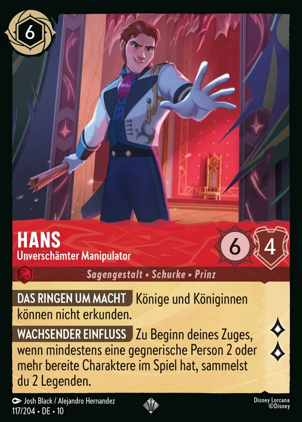 Hans - Unverschämter Manipulator — Disney Lorcana Charakter card from Whispers in the Well