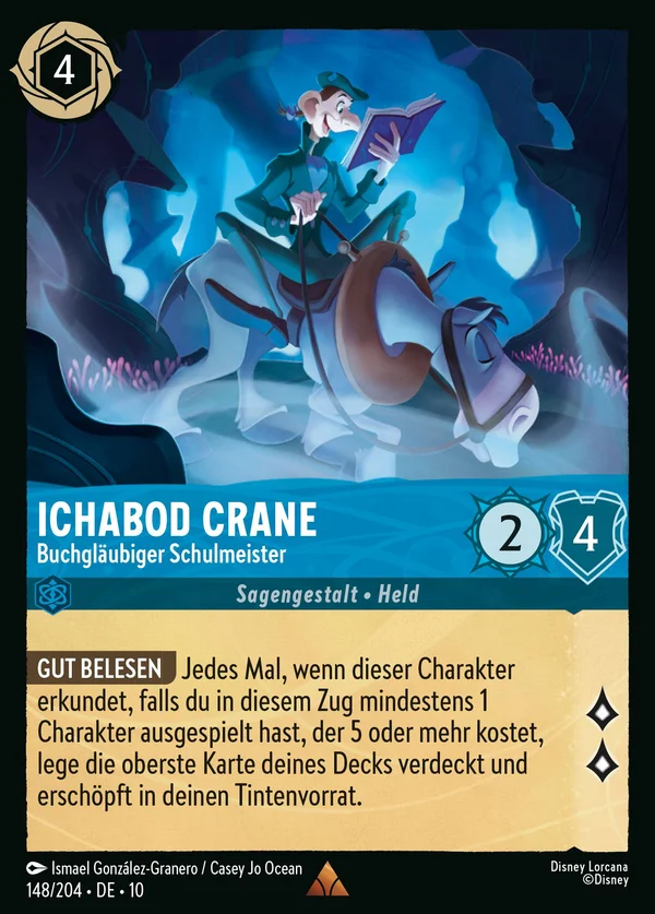 Ichabod Crane - Buchgläubiger Schulmeister — Disney Lorcana Charakter card from Whispers in the Well