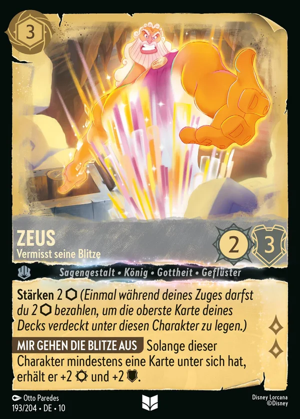 Zeus - Vermisst seine Blitze — Disney Lorcana Charakter card from Whispers in the Well