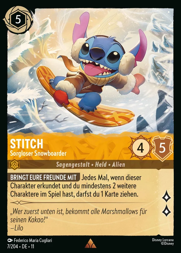 Stitch - Sorgloser Snowboarder — Disney Lorcana Charakter card from Winterspell