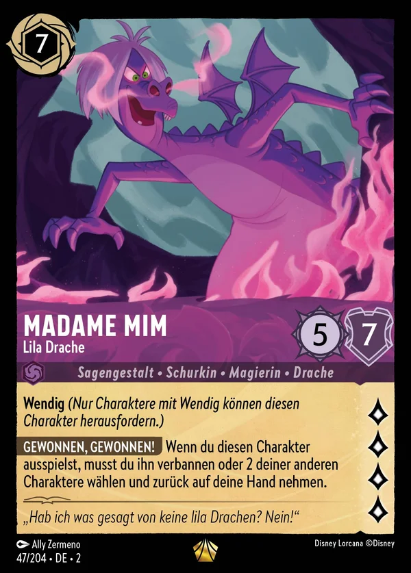 Madame Mim - Lila Drache — Disney Lorcana Charakter card from Rise of the Floodborn