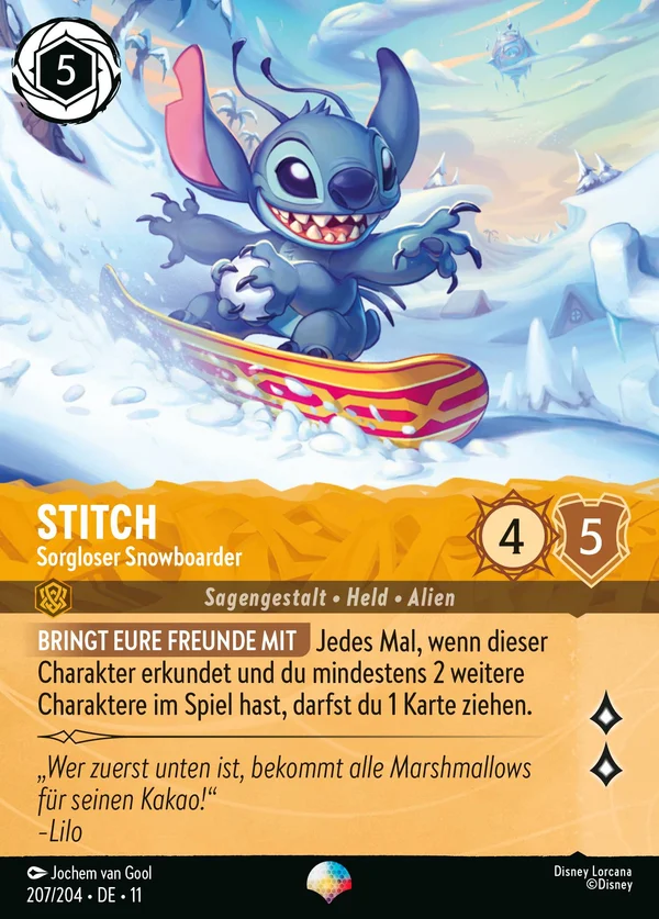 Stitch - Sorgloser Snowboarder — Disney Lorcana Charakter card from Winterspell