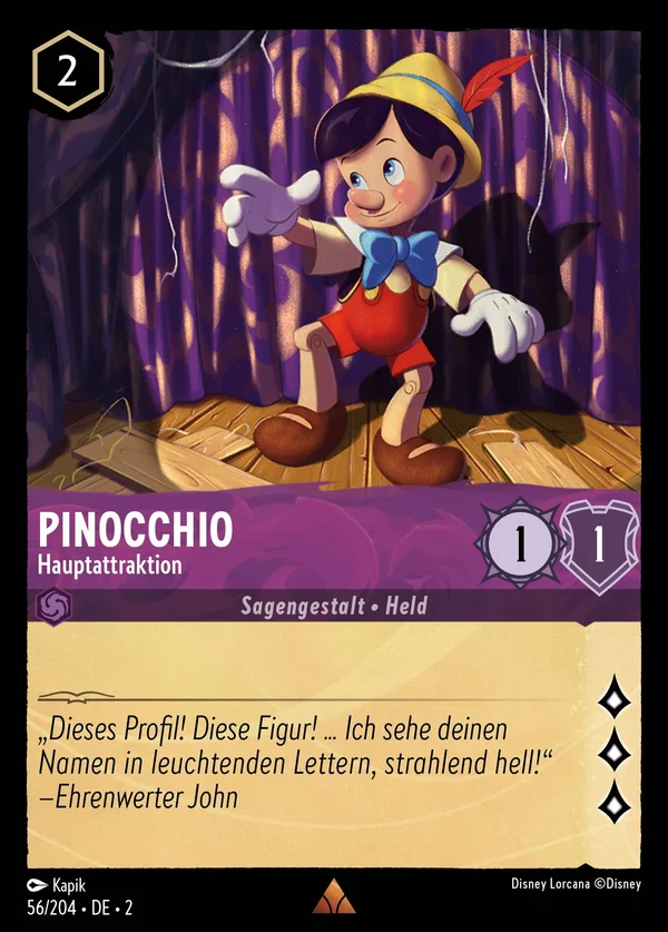 Pinocchio - Hauptattraktion — Disney Lorcana Charakter card from Rise of the Floodborn