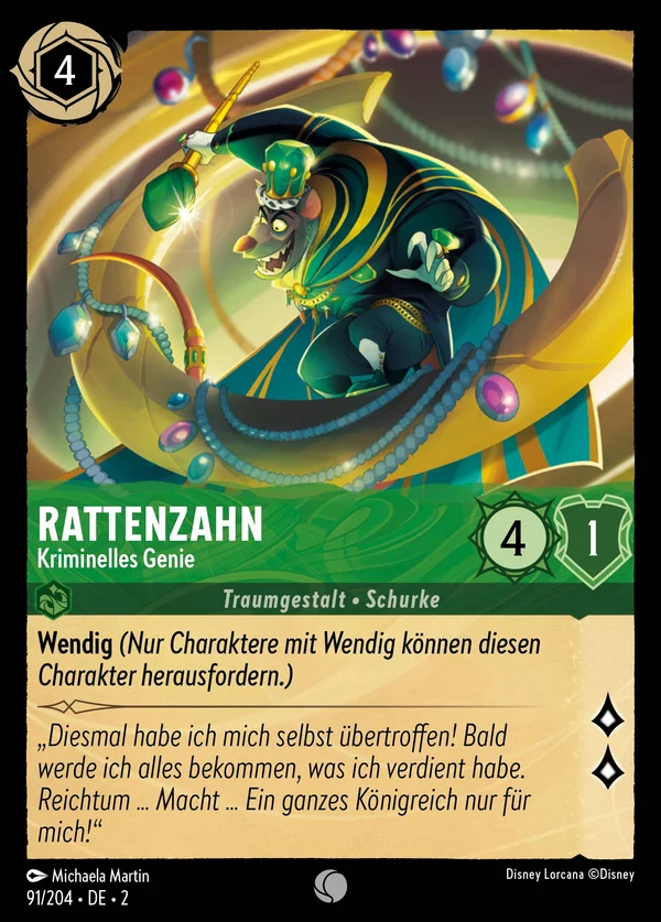 Rattenzahn - Kriminelles Genie — Disney Lorcana Charakter card from Rise of the Floodborn