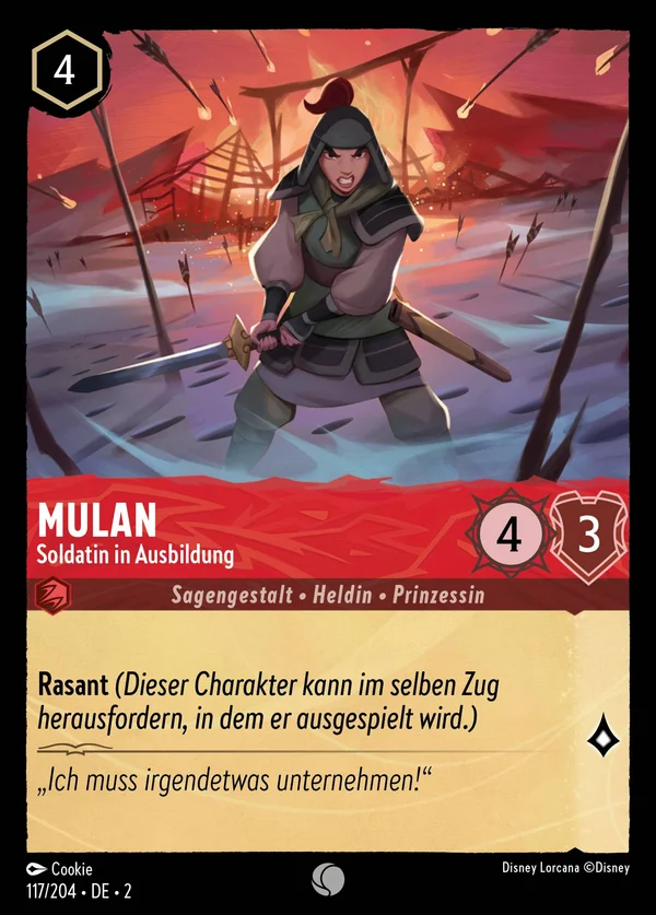 Mulan - Soldatin in Ausbildung — Disney Lorcana Charakter card from Rise of the Floodborn