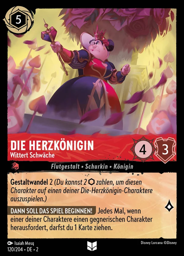 Die Herzkönigin - Wittert Schwäche — Disney Lorcana Charakter card from Rise of the Floodborn
