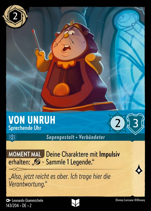 Von Unruh - Sprechende Uhr — Disney Lorcana Charakter card from Rise of the Floodborn