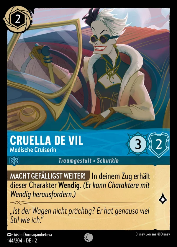 Cruella De Vil - Modische Cruiserin — Disney Lorcana Charakter card from Rise of the Floodborn