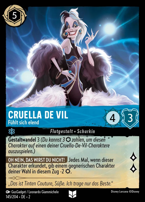 Cruella De Vil - Fühlt sich elend — Disney Lorcana Charakter card from Rise of the Floodborn