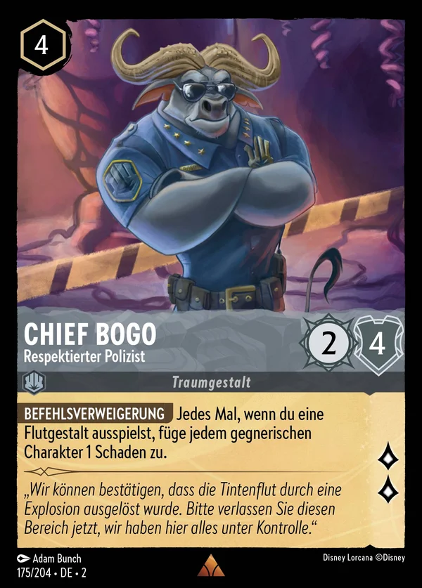 Chief Bogo - Respektierter Polizist — Disney Lorcana Charakter card from Rise of the Floodborn
