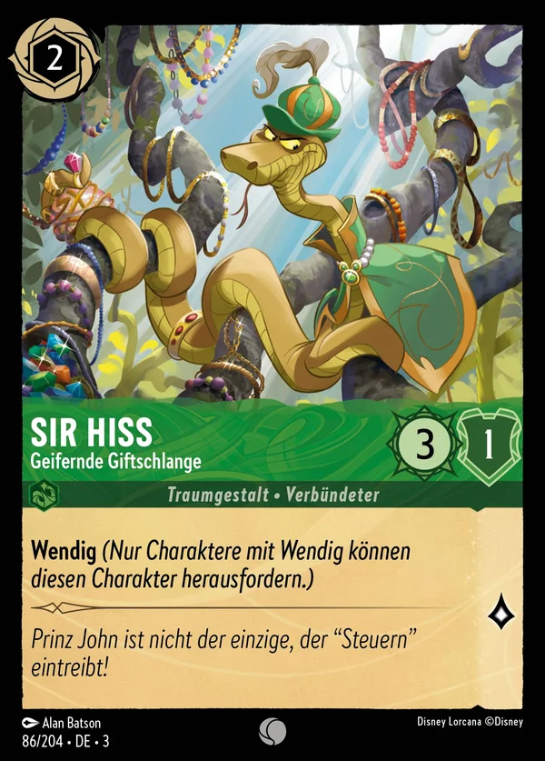 Sir Hiss - Geifernde Giftschlange — Disney Lorcana Charakter card from Into the Inklands