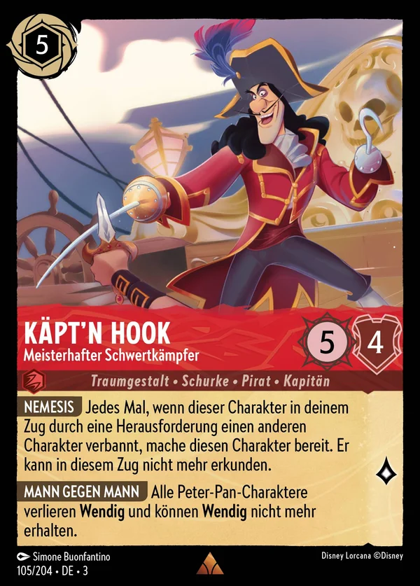 Käpt'n Hook - Meisterhafter Schwertkämpfer — Disney Lorcana Charakter card from Into the Inklands