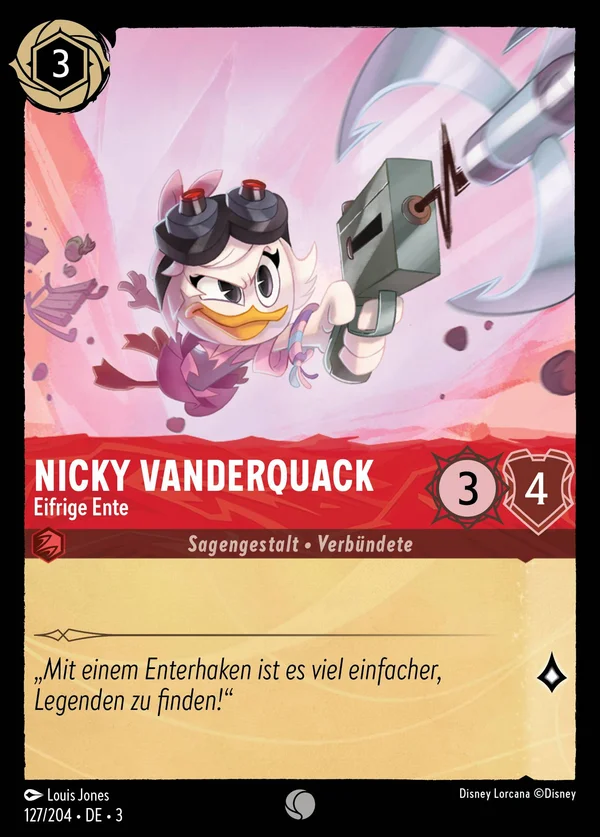 Nicky Vanderquack - Eifrige Ente — Disney Lorcana Charakter card from Into the Inklands