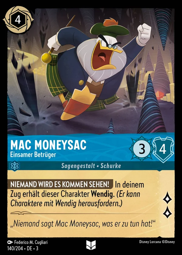 Mac Moneysac - Einsamer Betrüger — Disney Lorcana Charakter card from Into the Inklands