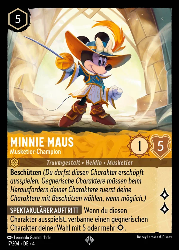 Minnie Maus - Musketier-Champion — Disney Lorcana Charakter card from Ursula's Return