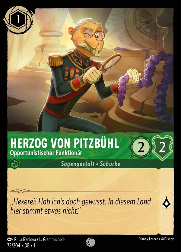 Herzog von Pitzbühl - Opportunistischer Funktionär — Disney Lorcana Charakter card from The First Chapter