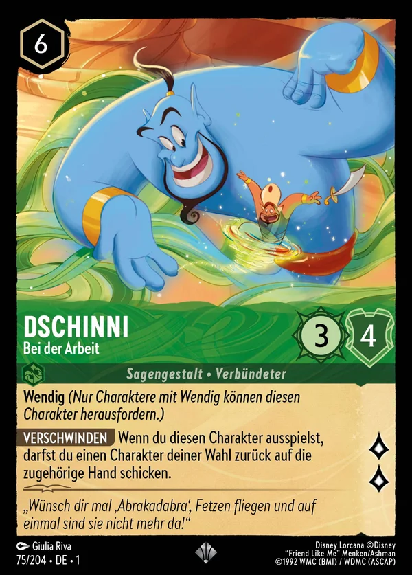 Dschinni - Bei der Arbeit — Disney Lorcana Charakter card from The First Chapter
