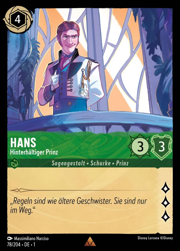 Hans - Hinterhältiger Prinz — Disney Lorcana Charakter card from The First Chapter
